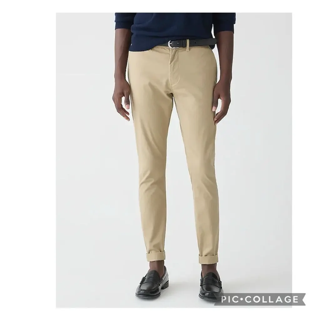 J. Crew Flex Slim Mens Casual Pants Flat Front Stretch Khaki Size 35
